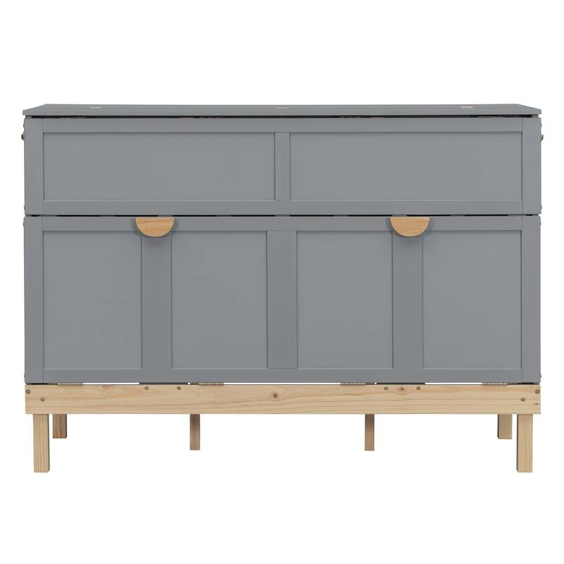 Space-Saving Queen Size Murphy Bed with Large Drawer, White/Gray Finish