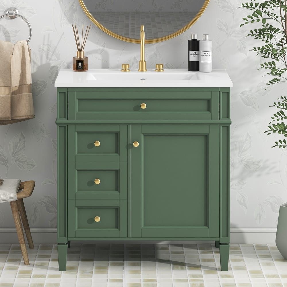 Bathroom Vanity Cabinet with Door Rack, Drawers of Different Sizes, Metal Textured Knobs, Roman Leg Design and Adjustable Shelf
