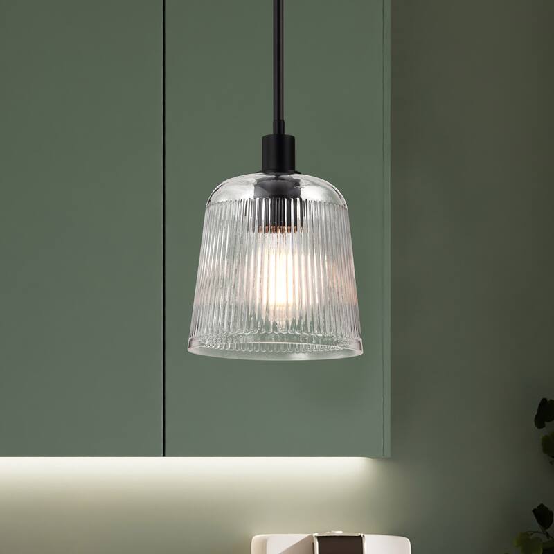 Grayson Small Pendant Matte Black Finish Clear Ribbed Glass - Matte Black