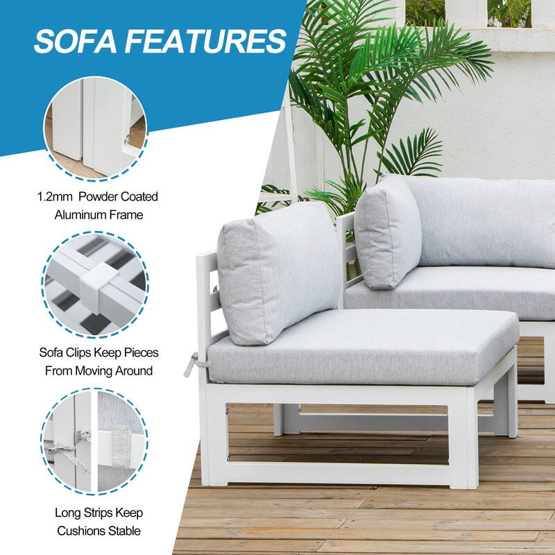 FINCATI 9 PCS Patio Aluminum Sectional Sofa Furniture Outdoor Set with Table