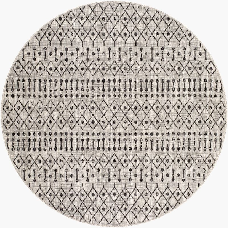 Livabliss Eagean Global Indoor/Outdoor Area Rug - 5'3" x 5'3" Round - Black