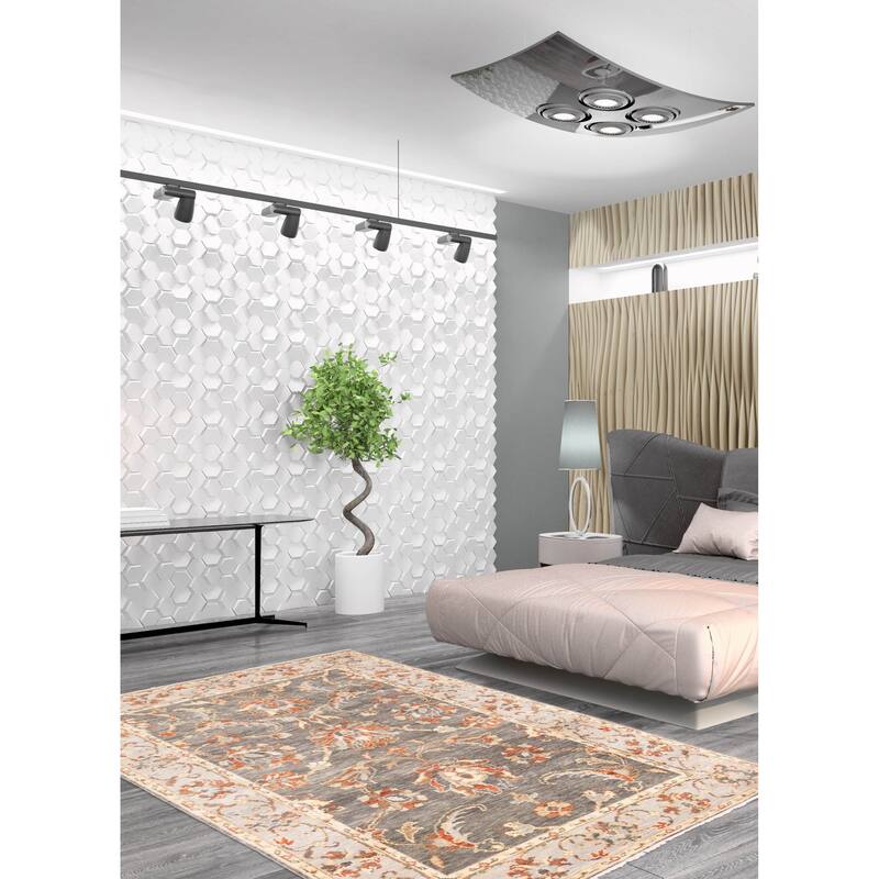 ECARPETGALLERY Hand-knotted Modern Oushak Dark Grey Wool Rug - 5'1 x 7'11