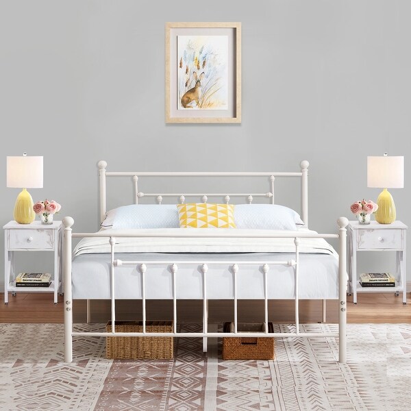 White Platform Bed Frame With Headboard, Twin/ Full/Queen