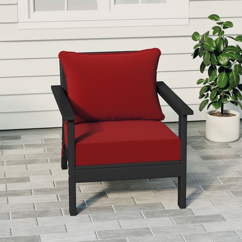 Birchwood All Weather HDPE Outdoor Patio Deep Seating Black Club Chair With Cushions (1-Piece) - Black/Red