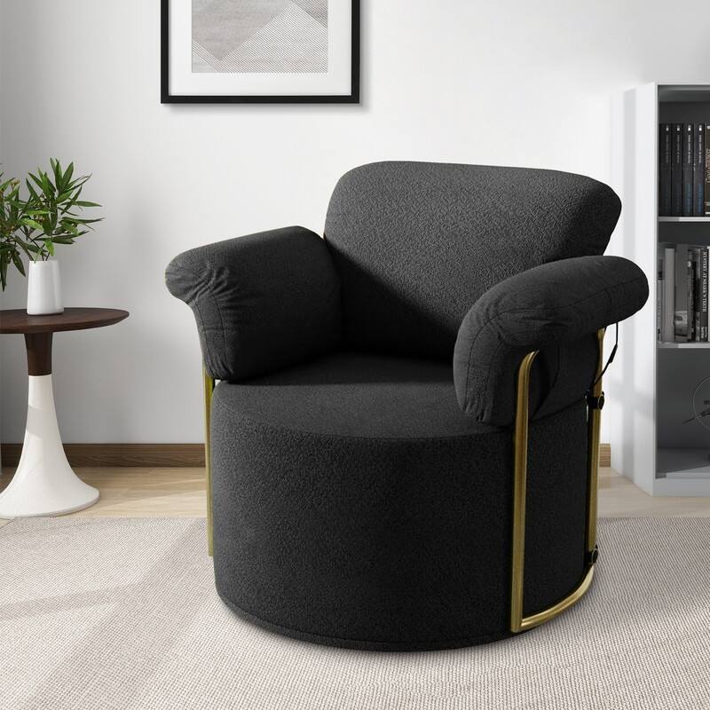Modern Swivel Boucle Accent Chair Lounge Chair with Gold Metal Base