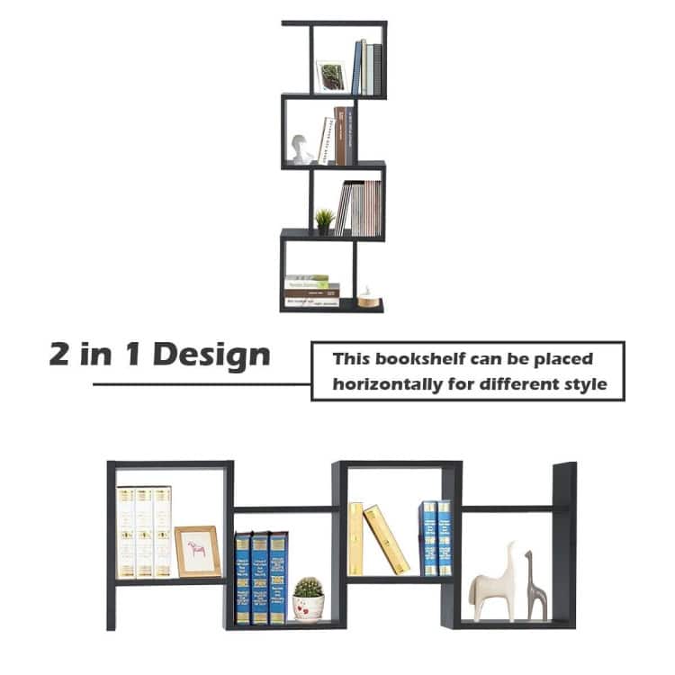Modern 4-Tier S-Shaped Bookcase with Ample Storage for Small Spaces - 23.5" x 10.5" x 65.5"