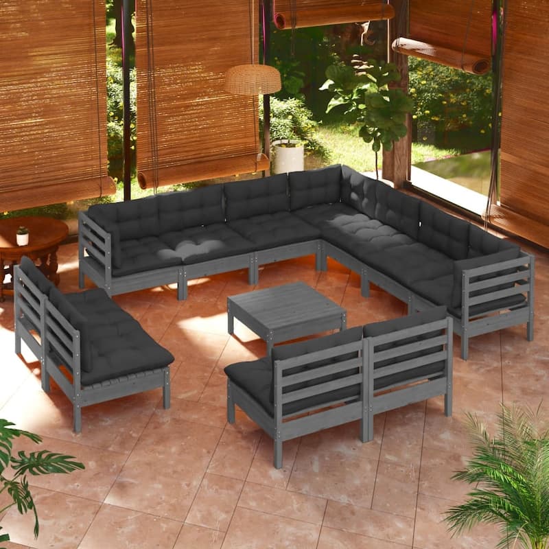 vidaXL 12 Piece Patio Lounge Set with multi colors Cushions Solid Pinewood - 25" x 25" x 24.6"