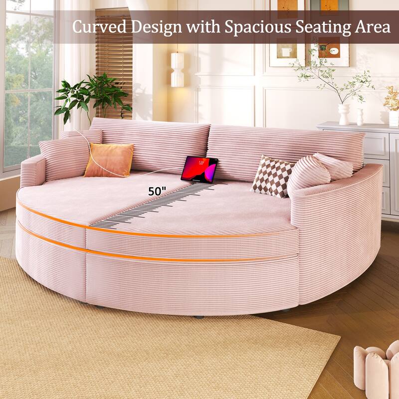 102.3" Oversized Double Chaise Lounge Sofa, Corduroy Upholstered Sleeper Sofa Bed 2 Seat Sofa Loveseat with USB Ports - Pink