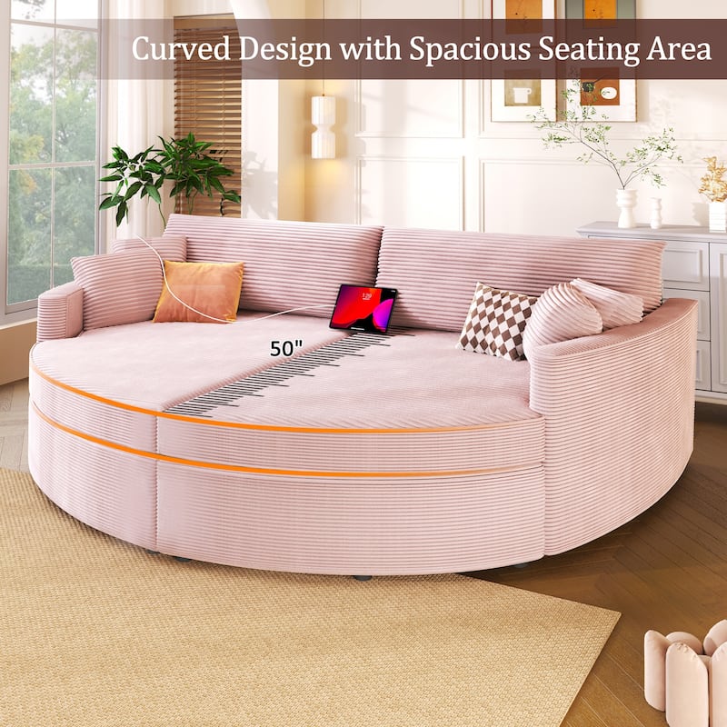 Oversized Double Chaise Lounge Sofa, Sofa Bed Recliner Loveseat Sofa Couch with Deep Seat and USB Ports - Pink