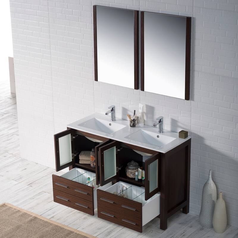 Blossom Solid Wood Double Bathroom Vanity w/ Ceramic Sink & Base