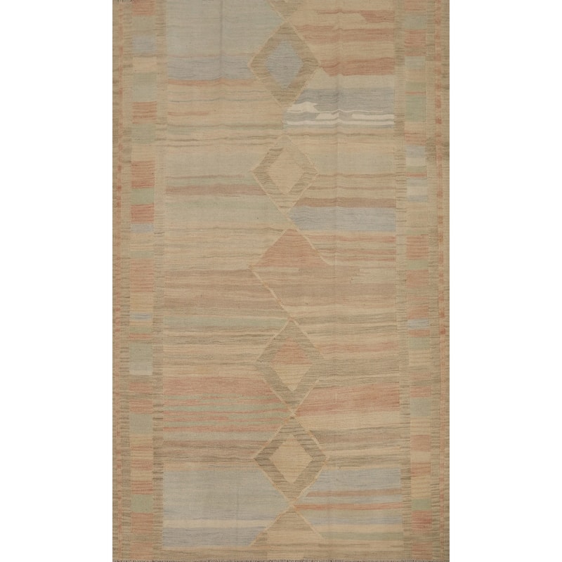 Hand Woven Oriental 100% Wool Carpet Southwestern Geometric Multi-Colored Kilim Area Rug - 8' 2'' X 5' 4''