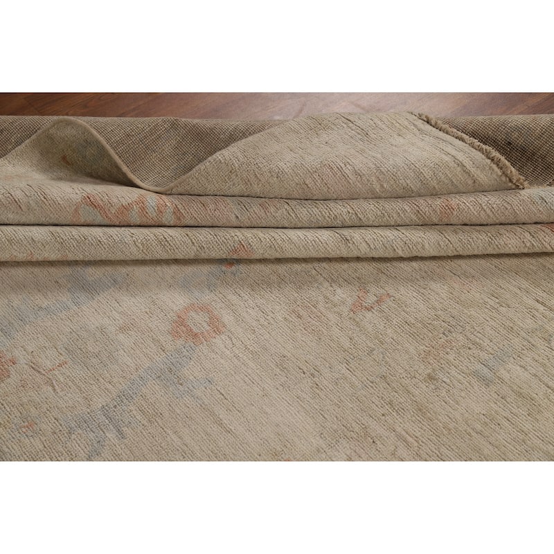 Hand Knotted Oriental 100% Wool Carpet Transitional All-Over Beige & Ivories Oushak Area Rug - 12' 0'' X 9' 2''