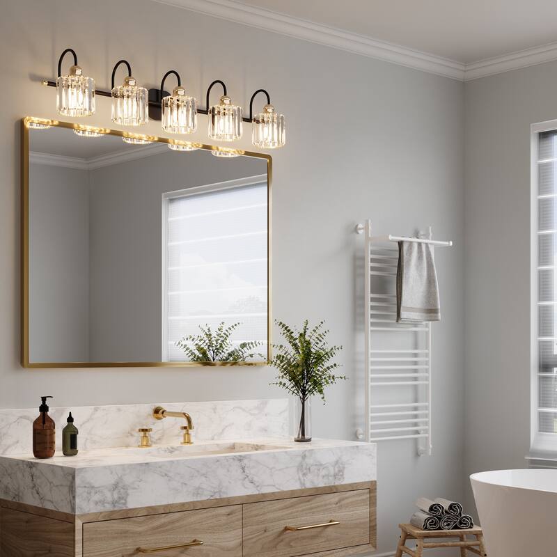 ExBrite Modern Rose Gold Dimmable Bathroom Crystal Vanity Lights