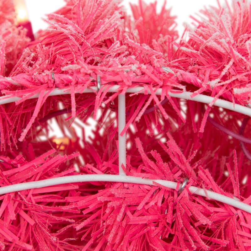 Pre-Lit Flocked Pink Artificial Christmas Wreath 24-Inch, Clear Lights