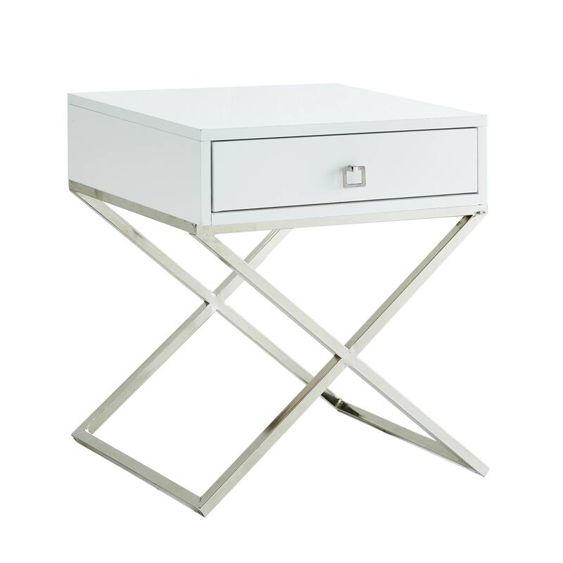 25" Silver and White End Table with Drawer