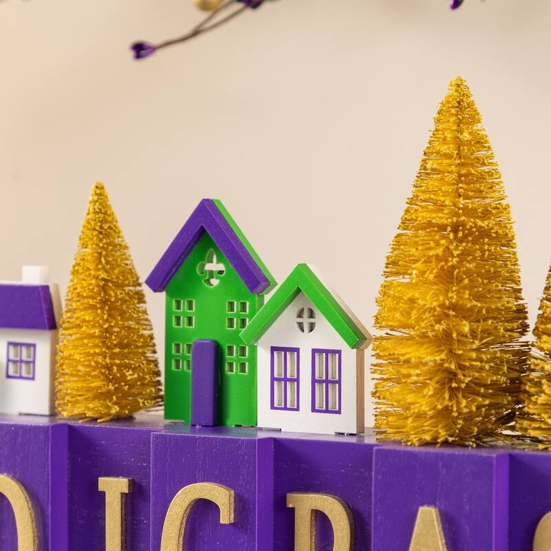 Glitzhome 14"L Valentine's/ Mardi Gras/ St. Patrick's Wooden House/Brush Trees Table Decor