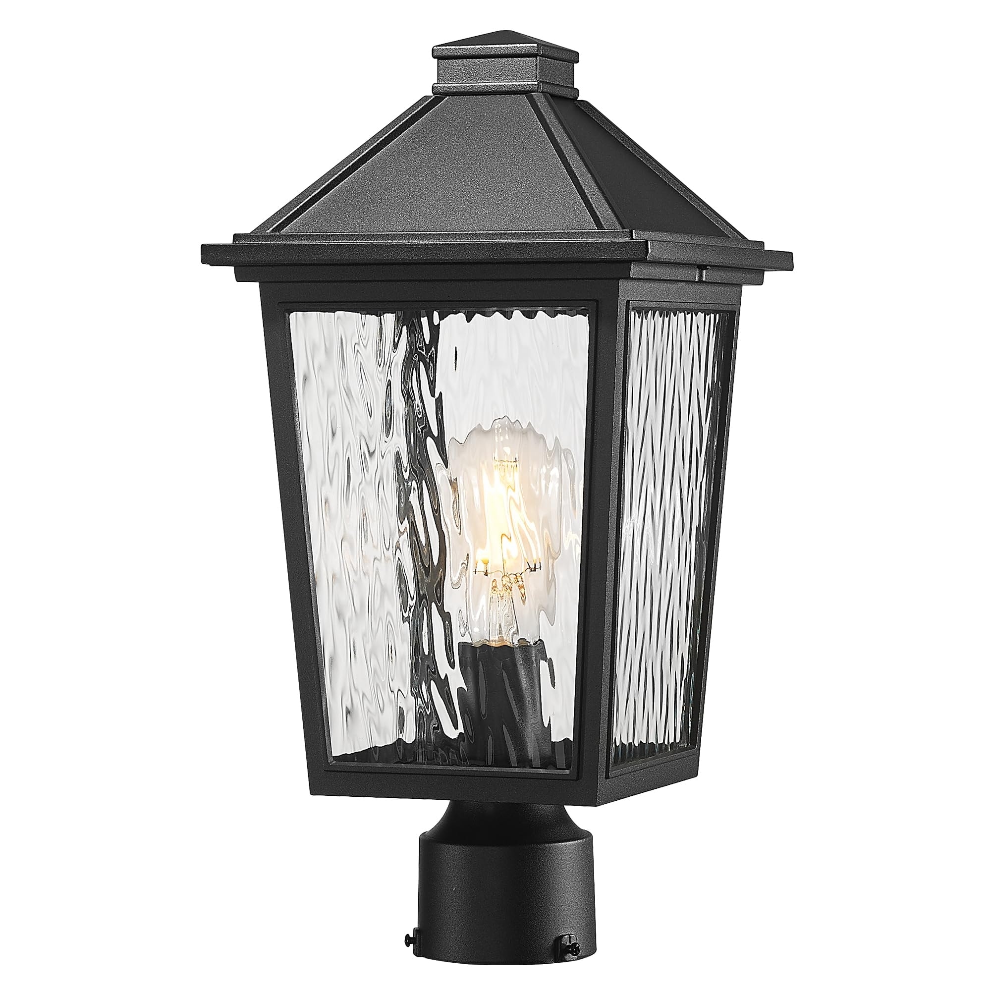Outdoor Post Light Fixture, Water Ripple Glass Exterior Pillar Lantern for Patio and Walkway - Large/1-Pack