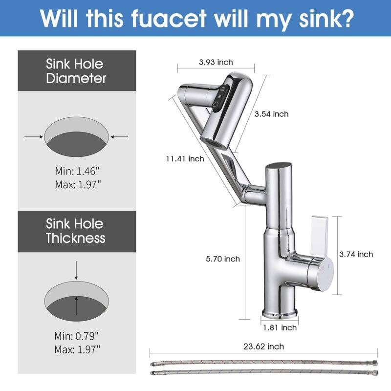 Bathroom Sink Faucet with Spray Temperature Display Anti Skid 360 Swivel​