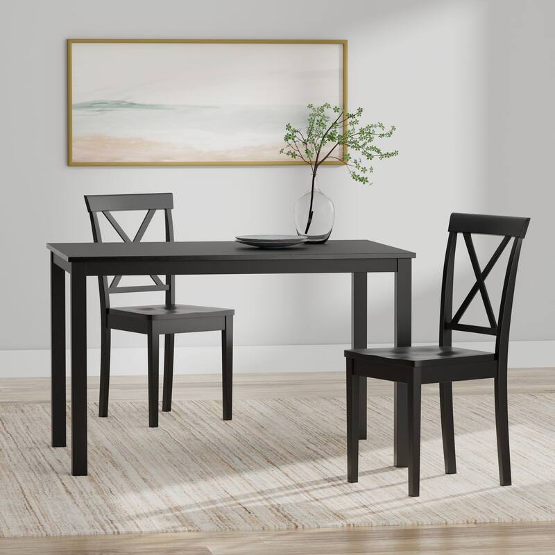 3-Piece Dining Set, 48" Rectangle Wood Table and X-Back Chairs