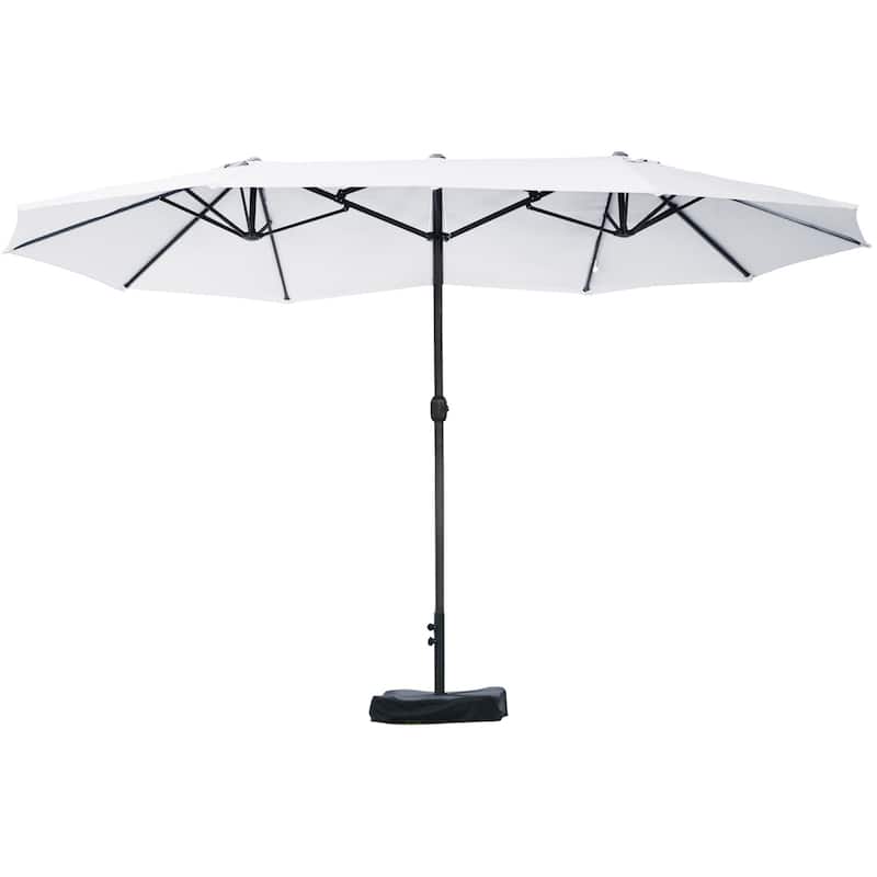 15-Foot Double-Sided Rectangular Patio Umbrella with Easy Crank and Sun Protection - Beige