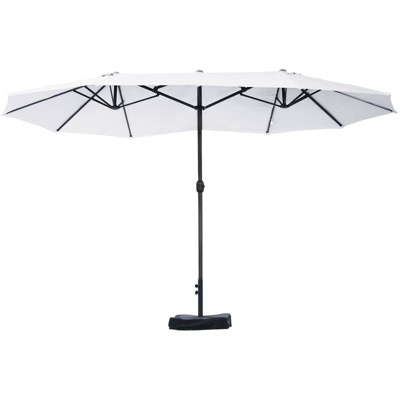 Patio Umbrella 15' Steel Rectangular Outdoor Double Sided Market with base, Sun Protection & Easy Crank for Deck Pool Patio - Beige