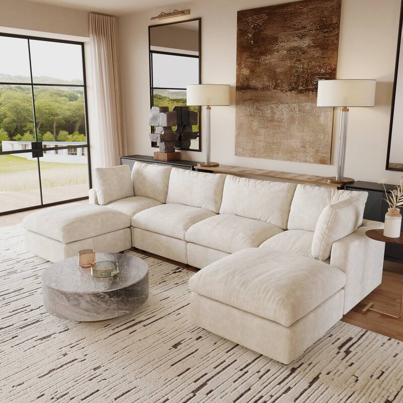 Cloud Couch Modular Sectional Sofa, 134" U Shaped Couch for Livingroom, Oversized Convertible Wide Seater with 2 Ottomans