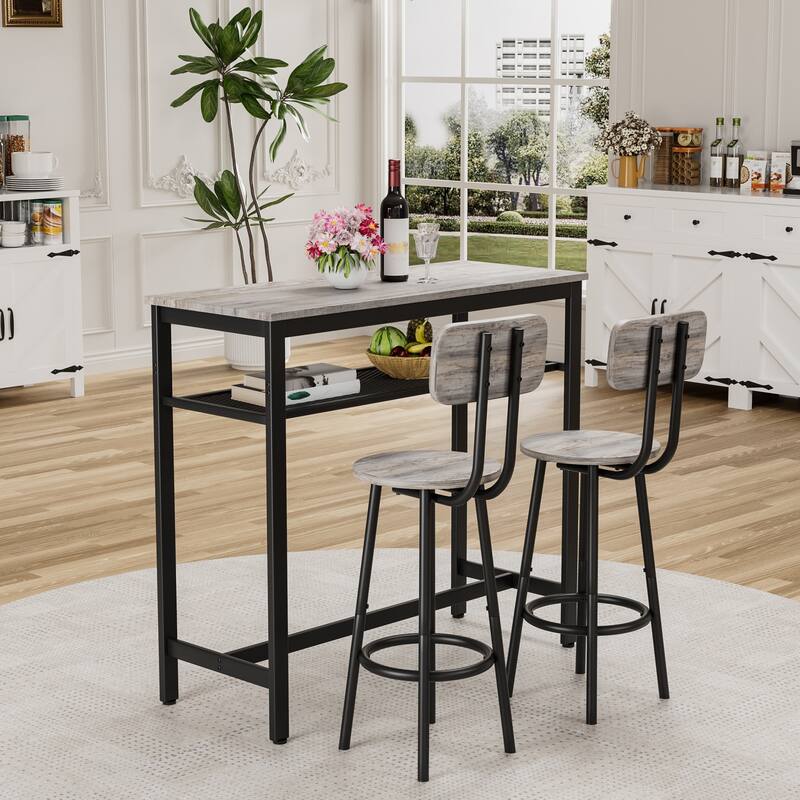 Dining Table Set with 2 Stools,3 Piece Counter Height for Kitchen, Living Room, Small Apartment Breakfast Table Faux Marble Top