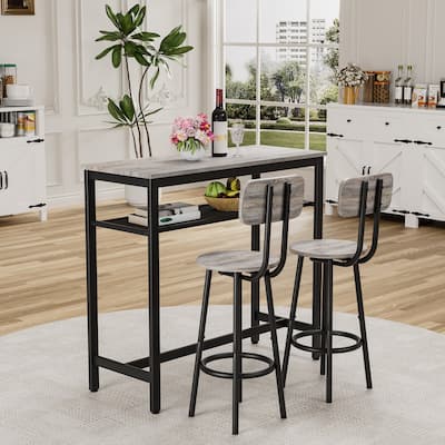 Square Bar Table and Two Stools Set – Compact Dining Pub Set for Two, Ideal for Kitchen Breakfast, Living Room, or Party Space‌