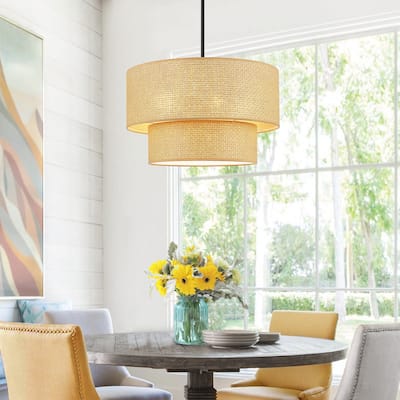 GetLedel 4-Light Bohemian Handwoven Drum Chandelier