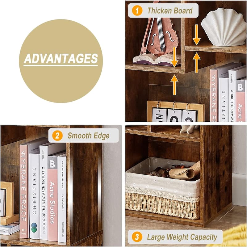 VECELO Modern Irregular Shape Tall Bookshelf Multi-Purpose Waterproof Vertical Horizontal Storage for Bedroom Living Room