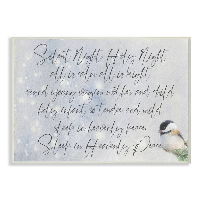 Stupell Christmas Silent Night Script Winter Bird Illustration Wood Wall Art - 13 x 19