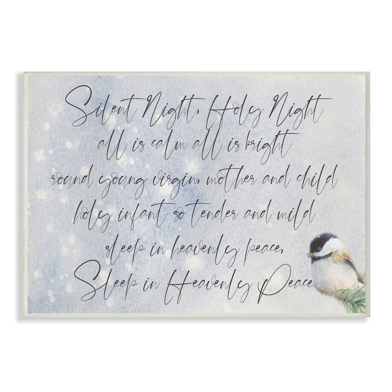 Stupell Christmas Silent Night Script Winter Bird Illustration Wood Wall Art