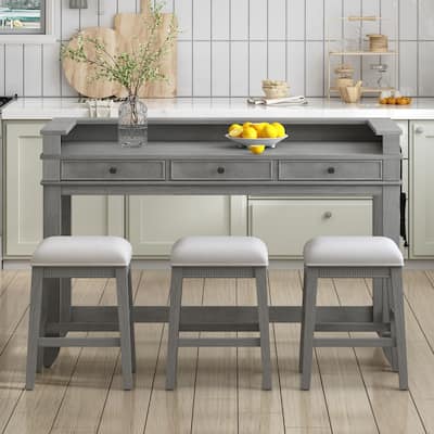 4-Piece Retro Dining Set for 3 with Storage Drawers, Small Space Kitchen Table & Chairs