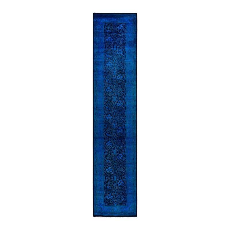 Fine Vibrance One-of-a-Kind Hand-Knotted Runner Rug - Blue, 2' 7" x 12' 3" - 2' 7" x 12' 3"