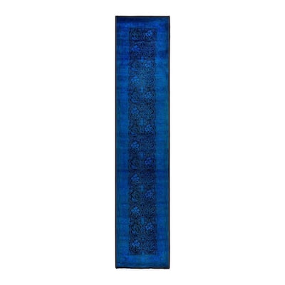 Fine Vibrance One-of-a-Kind Hand-Knotted Runner Rug - Blue, 2' 7" x 12' 3" - 2' 7" x 12' 3"