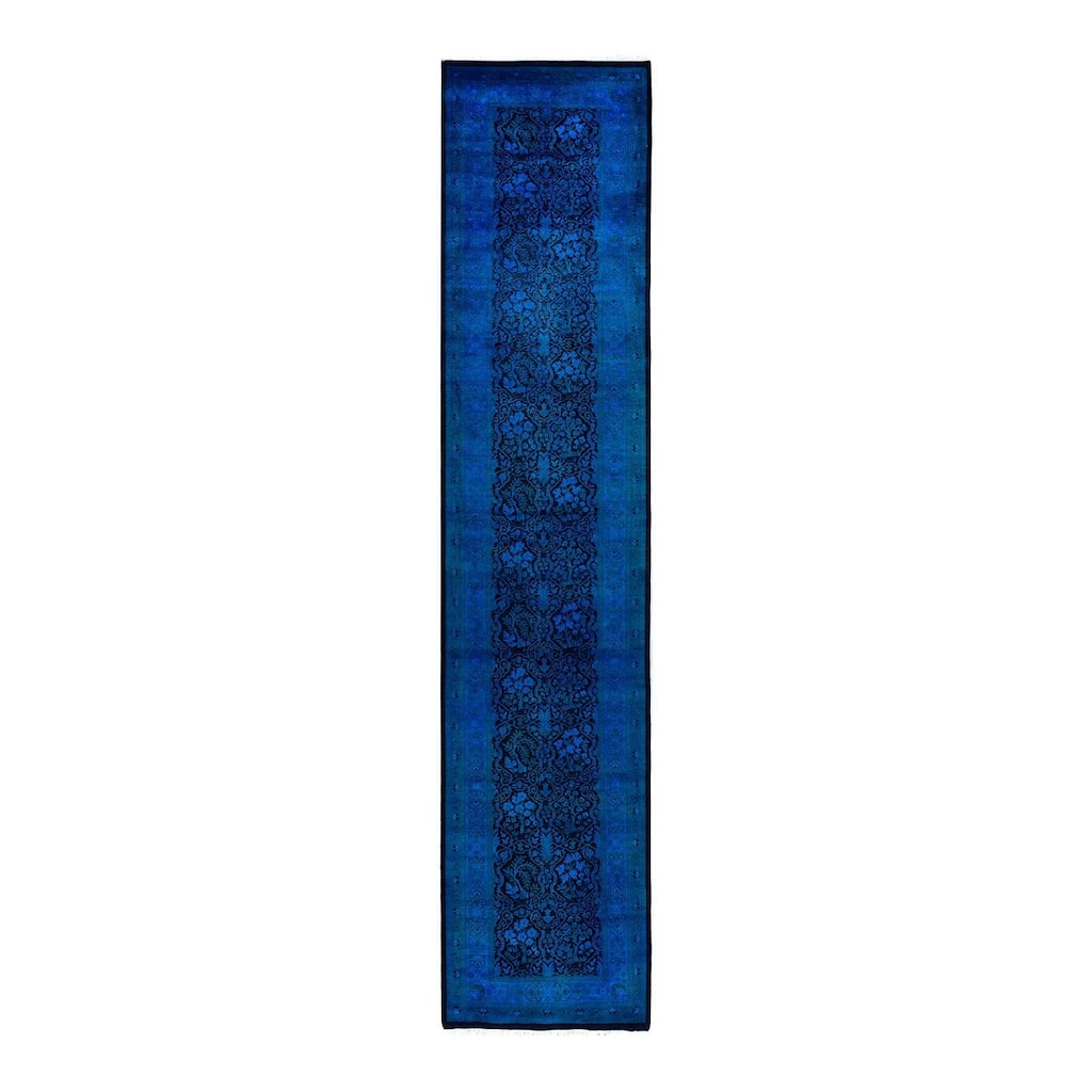 Fine Vibrance One-of-a-Kind Hand-Knotted Runner Rug - Blue, 2' 7" x 12' 3" - 2' 7" x 12' 3"