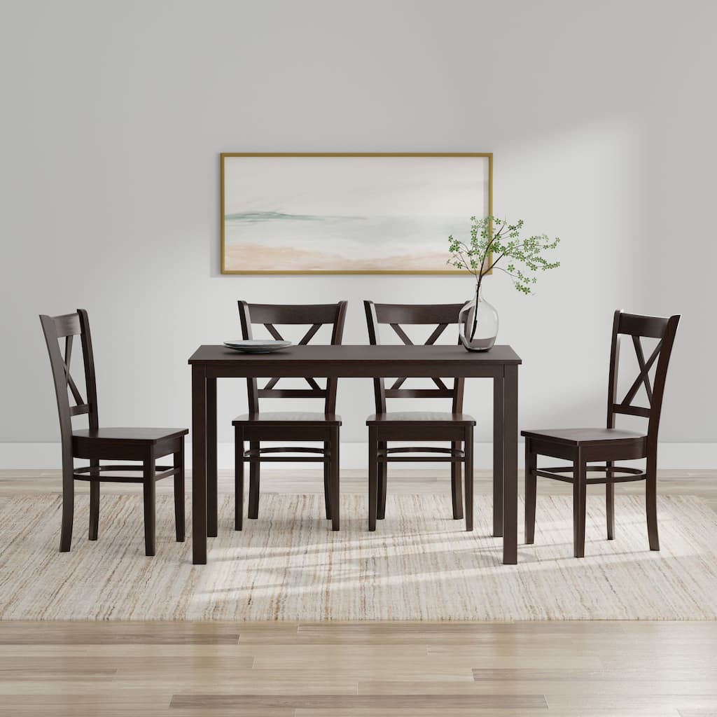 5-Piece Dining Set, 48" Rectangle Wood Table and Cross Back Chairs