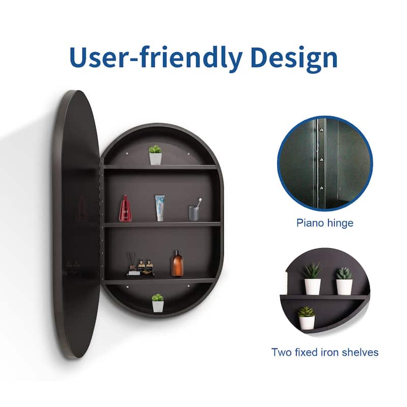 Modern Black Wall Mount Oval Bathroom Mirror Medicine Cabinet