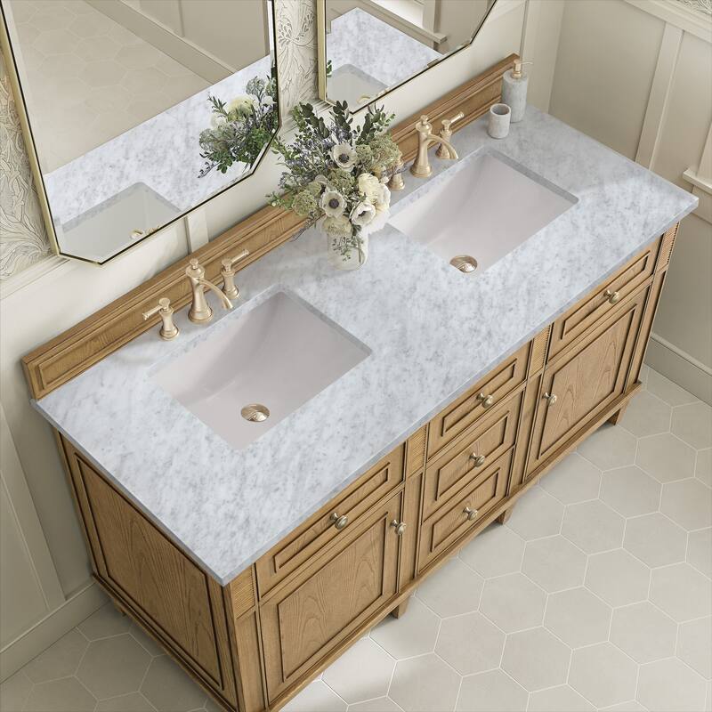 James Martin Vanities Lorelai 60" Double Vanity, Light Natural Oak - Carrara White