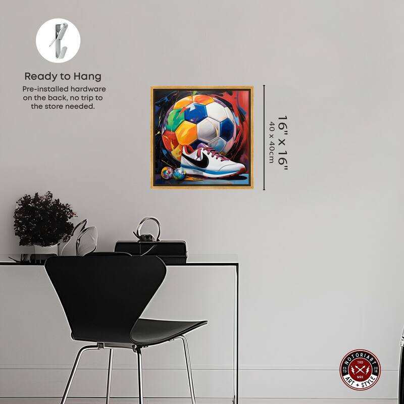 Notoriart Colorful Soccer Sneaker Splash Ii Framed Soccer 1 Piece Canvas Wall Art
