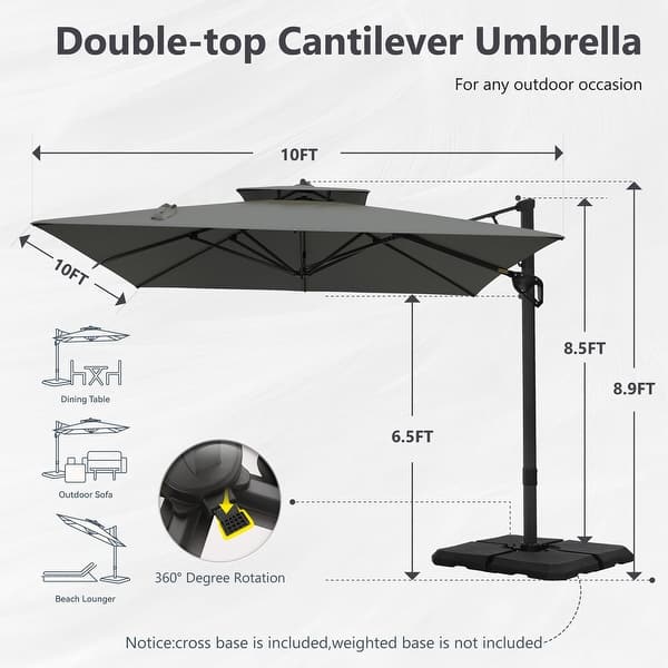 dimension image slide 0 of 2, MAISON ARTS 10 FT Automatic Hydraulic Cantilever Umbrella Aluminum Pole 360 Degree Rotation with Weighted Base Included