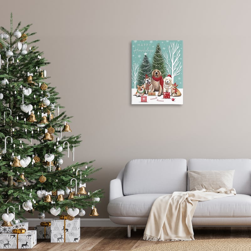 Stupell Festive Winter Dogs Scene Canvas Wall Art Design By Elizabeth Tyndall
