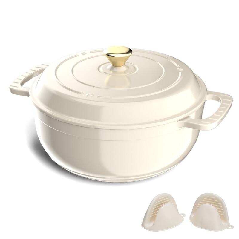 7.5 QT. Enameled Cast Iron Round Dutch Oven in White with Lid - White