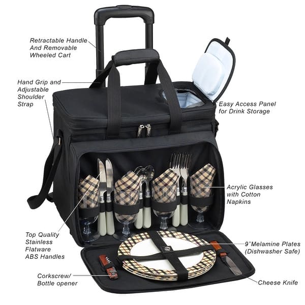 Picnic at Ascot Equipped 4-Person Insulated Rolling Picnic Set - Bed ...