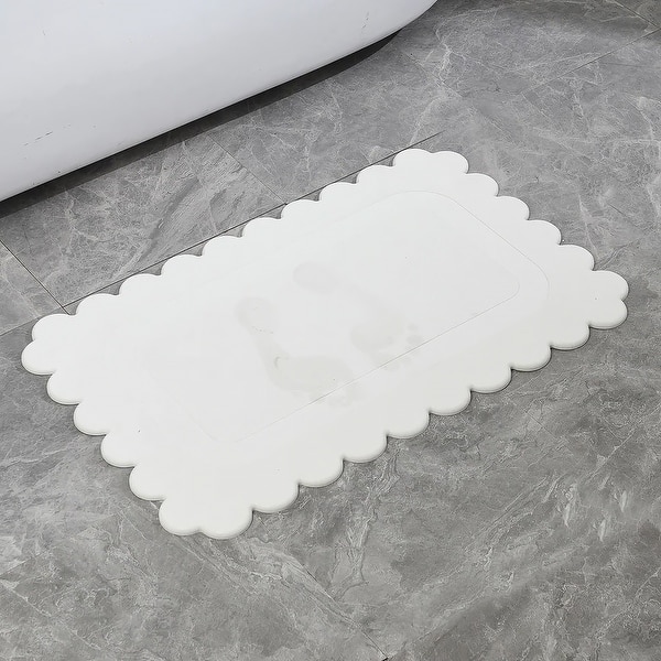 Off-White Scallop Stone Bath Mat Diatomaceous Earth Shower Mat Non-Slip Super Absorbent Quick-Drying