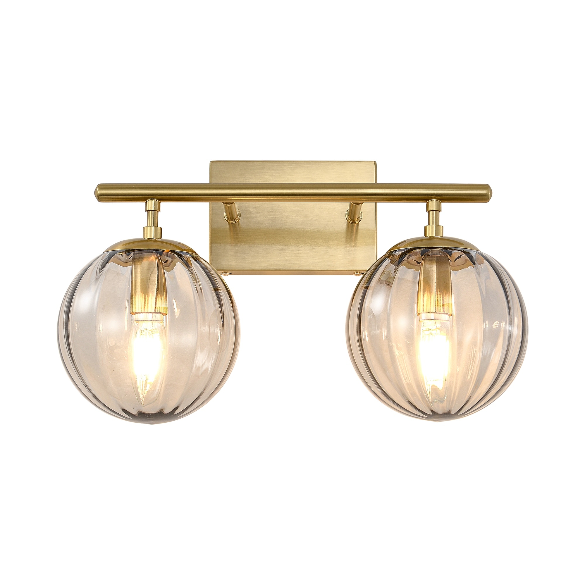 Modern Gold 3 - Light Wall Lamp with Light Gray Ribbed Glass Globes