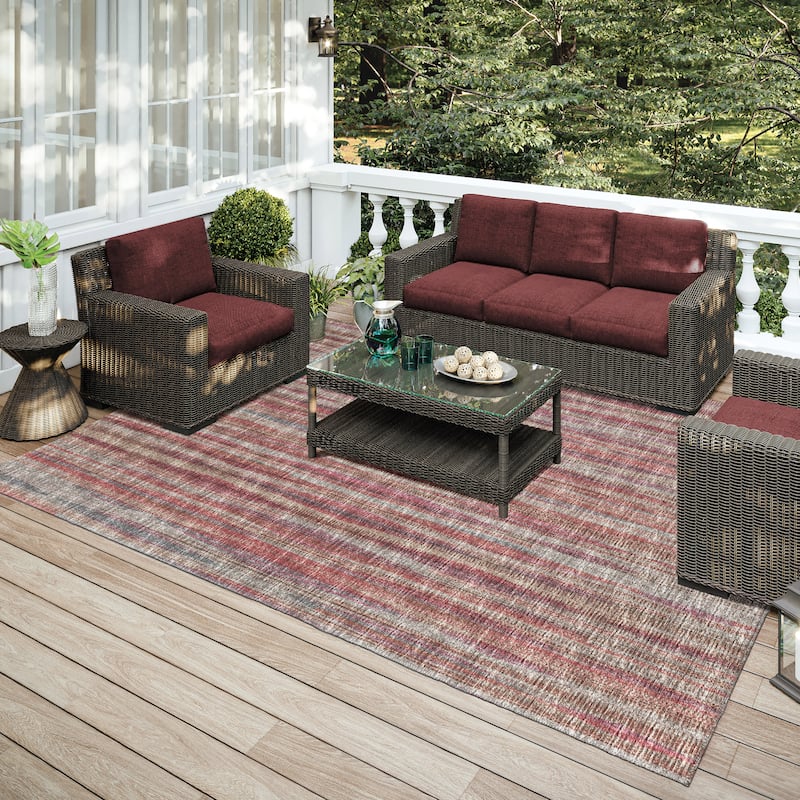 Indoor/Outdoor Waverly Modern Stripes Washable Rug - 9' x 12' - Burgundy