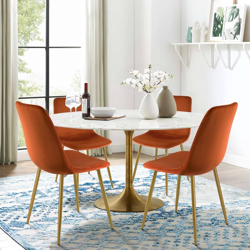 Velvet Upholstered Gold Frame Dining Chair Side Chair , Set of 4 - 34"x18"x18" - Terracotta