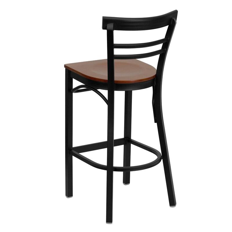 Two-Slat Ladder Back Metal Restaurant Barstool - 17"W x 19"D x 41.75"H - 17"W x 19"D x 41.75"H