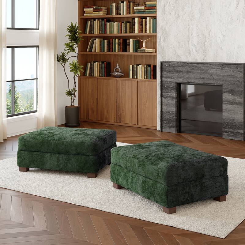 Oversized Chenille Modular Ottoman With Cushioned Top